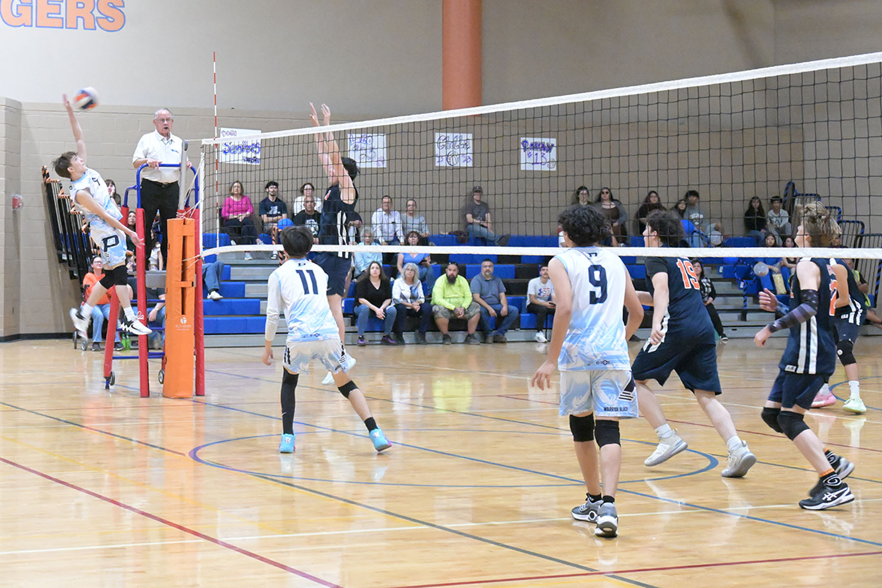 at the line