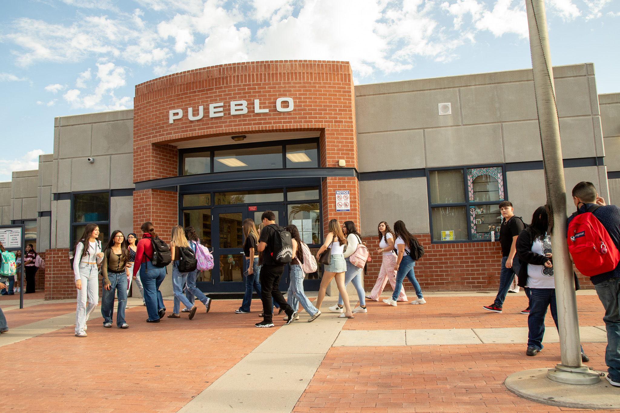 Students walk around campus on the first day