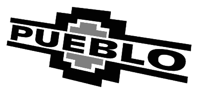 Pueblo logo diagonal to the right black and white
