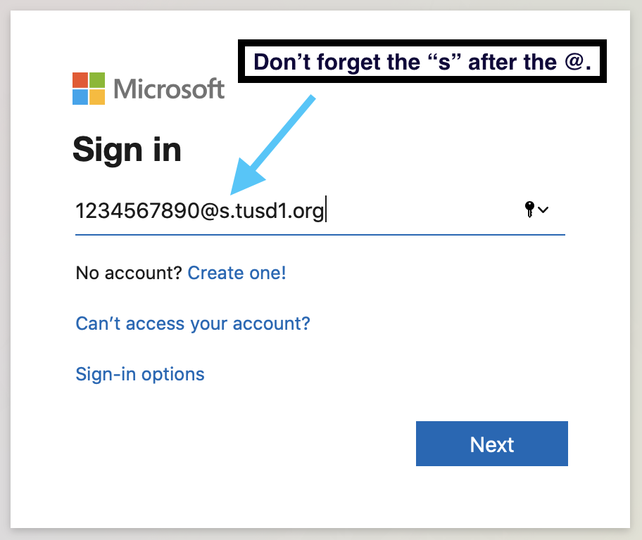 Microsoft sign in screen